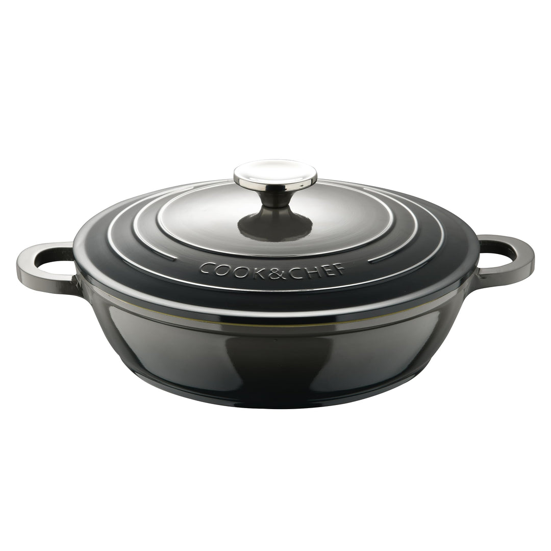 BERGNER E Xcalibur Grey – niedrige Pfanne mit 24-cm-Deckel – geschmolzenes Aluminium – cremefarbener