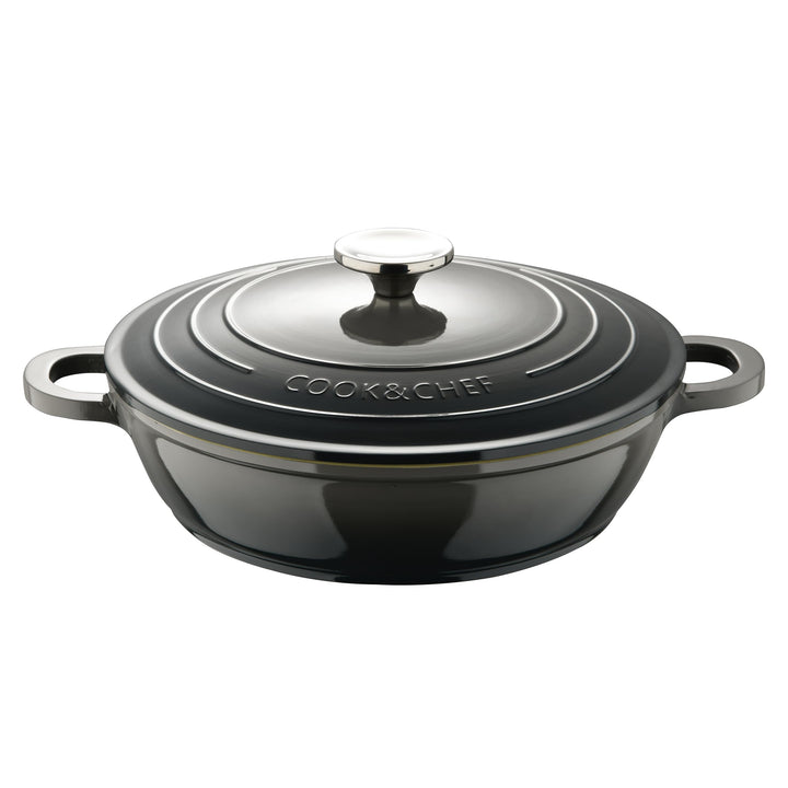 BERGNER E Xcalibur Grey – niedrige Pfanne mit 24-cm-Deckel – geschmolzenes Aluminium – cremefarbener