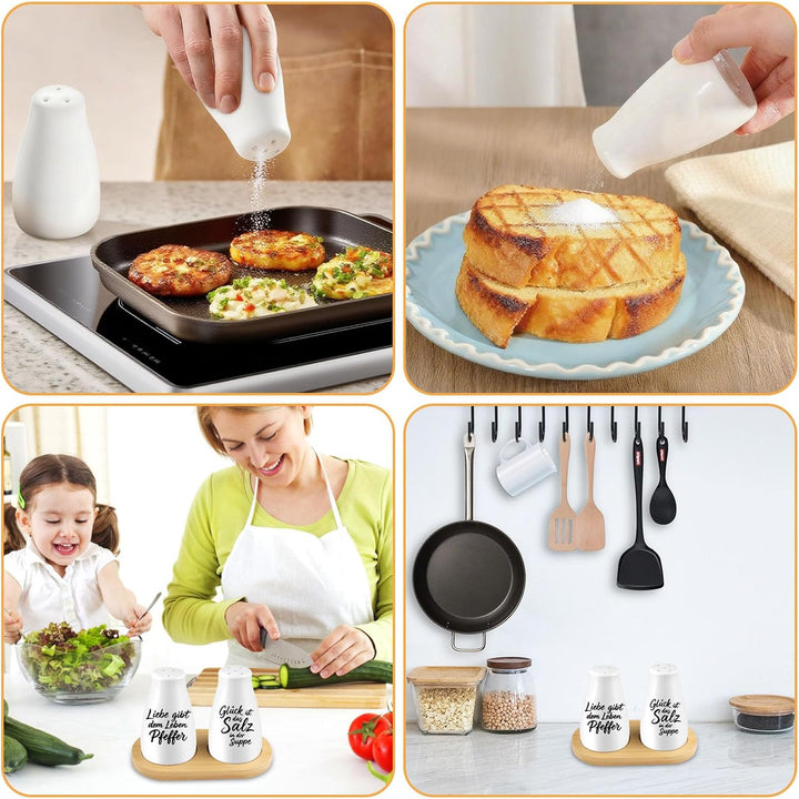 Salz und Pfefferstreuer Hochzeitsgeschenk Set Gewürzstreuer Küchenzubehör aus Keramik mit Aufkleber