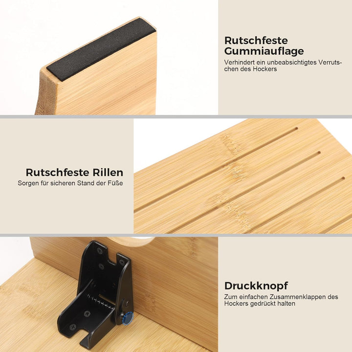 Toilettenhocker Klappbar, Klohocker Aus Bambus, Ergonomischer WC Hocker mit Neigungsverstellung für