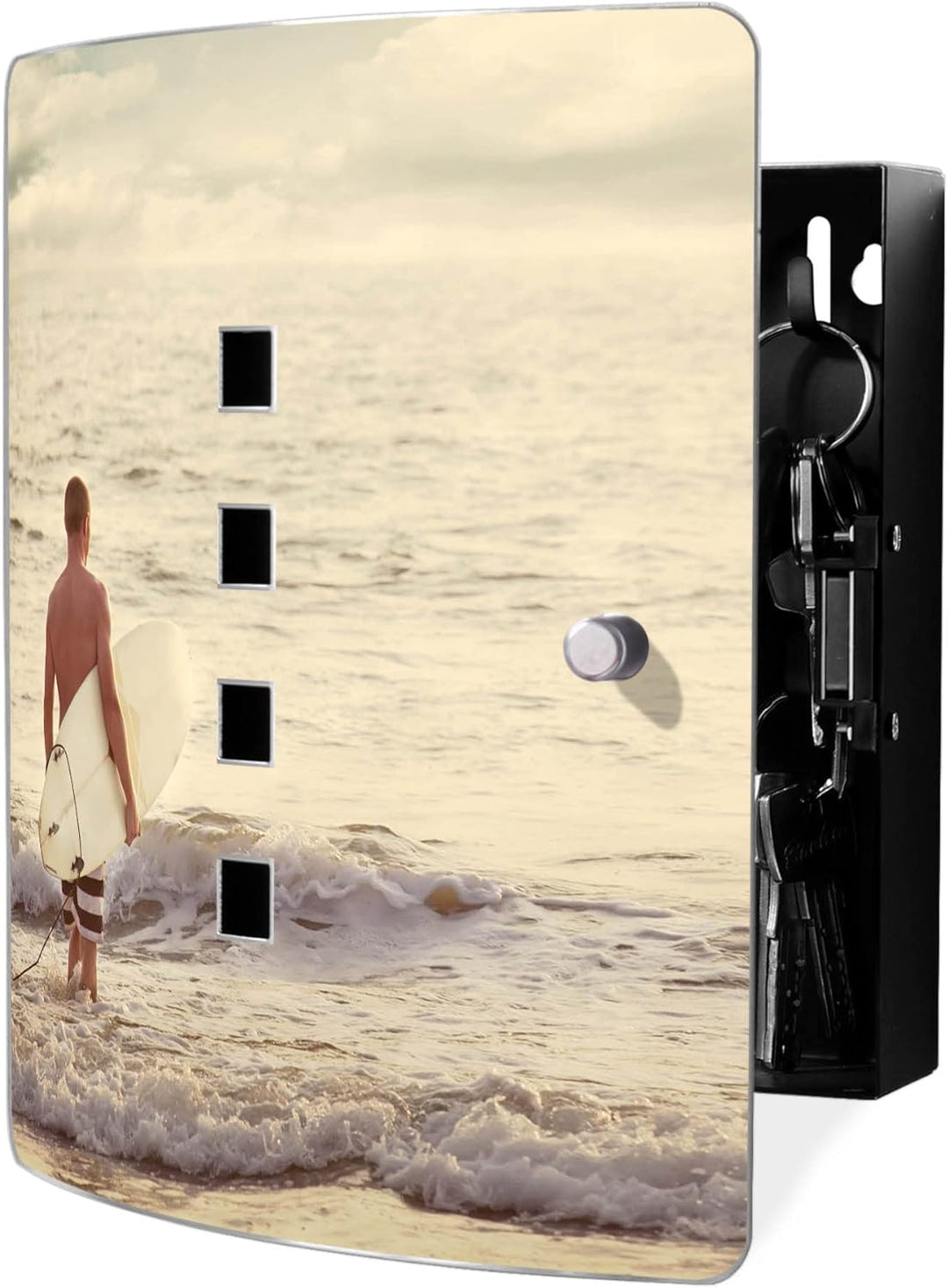 banjado® Design Schlüsselkasten aus Edelstahl Motiv Wellenreiten Gehen für 24 x 21,5 x 7cm Schlüssel