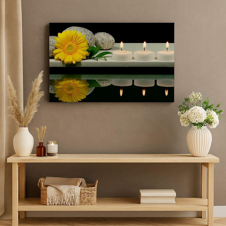 Wandbilder Dekoration Wohnzimmer Spa Blume Kerze Stein Panorama Bilder auf Leinwand 120x50cm Leinwan