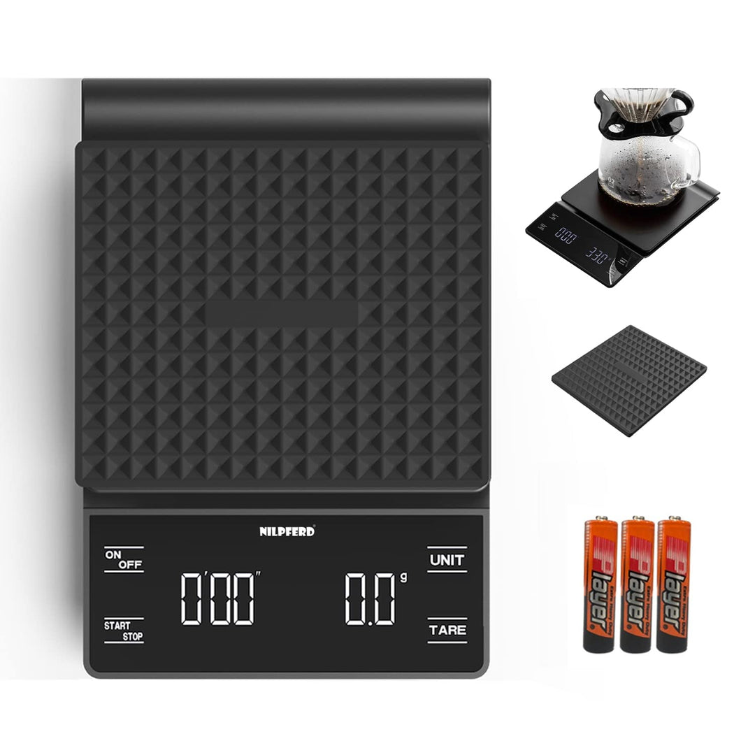 Nilpferd Digitale Kaffeewaage mit Timer, hohe Präzision 0,1g/3 kg, Espressowaage mit LED-Touchscreen