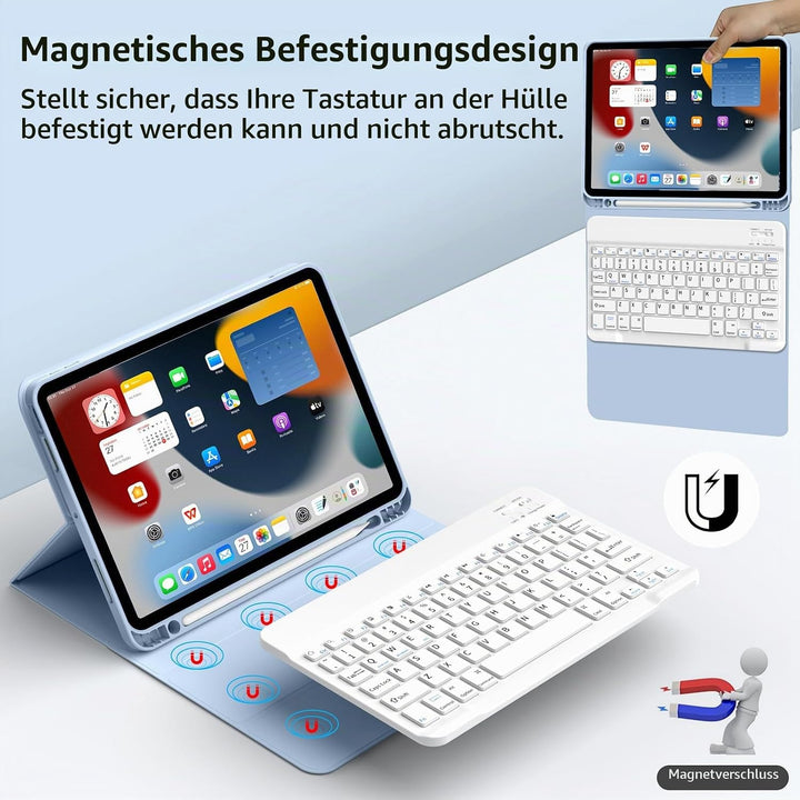 JKSML Hülle mit Tastatur für iPad (A16) 11./10.Gen 11/10.9 Zoll (2025/2022) Himmelblau, Himmelblau