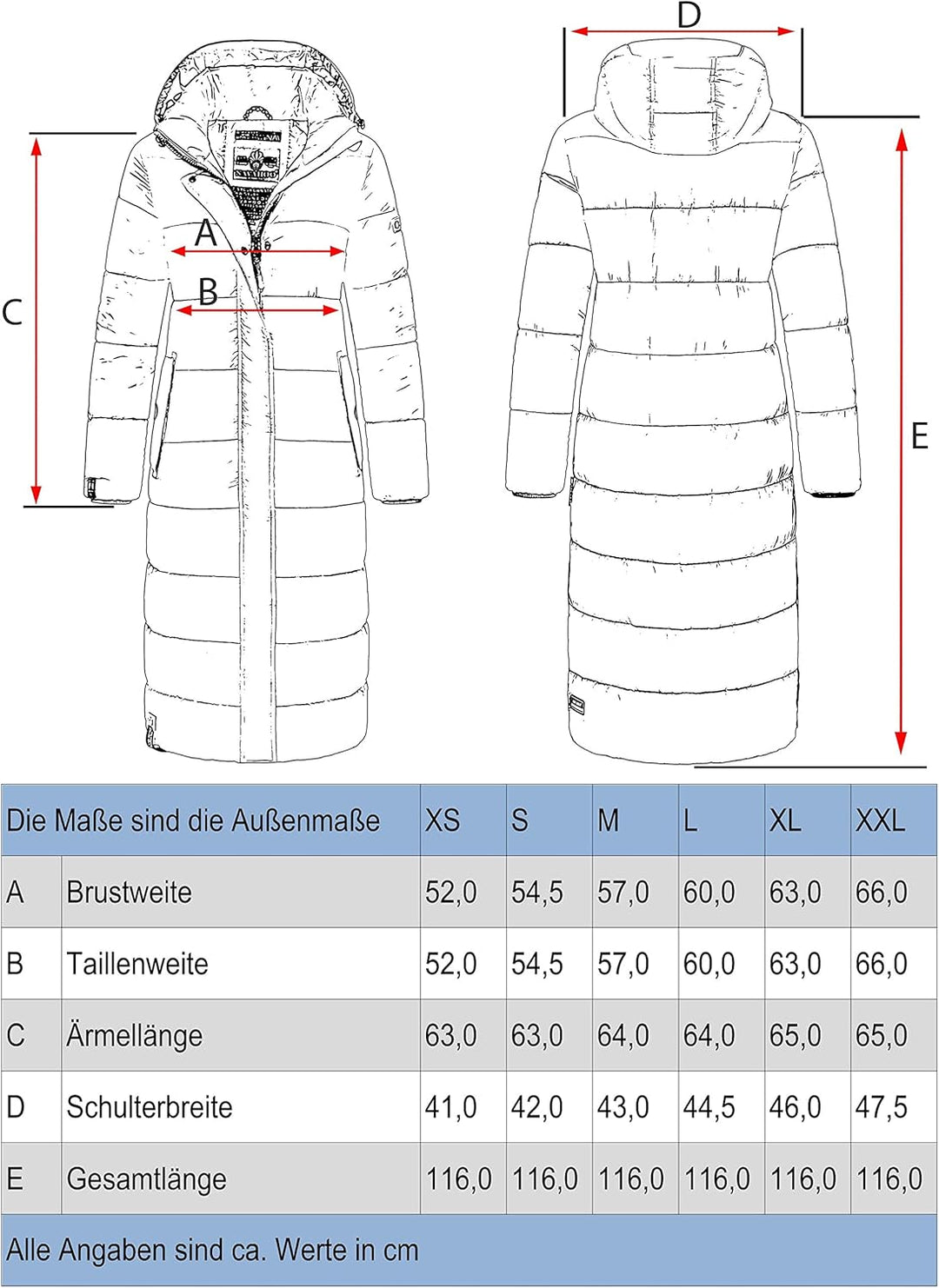 Navahoo Damen Wintermantel Warmer Steppmantel lang mit Abnehmbarer Kapuze Isalie XS-XXL XXL Dark Oli