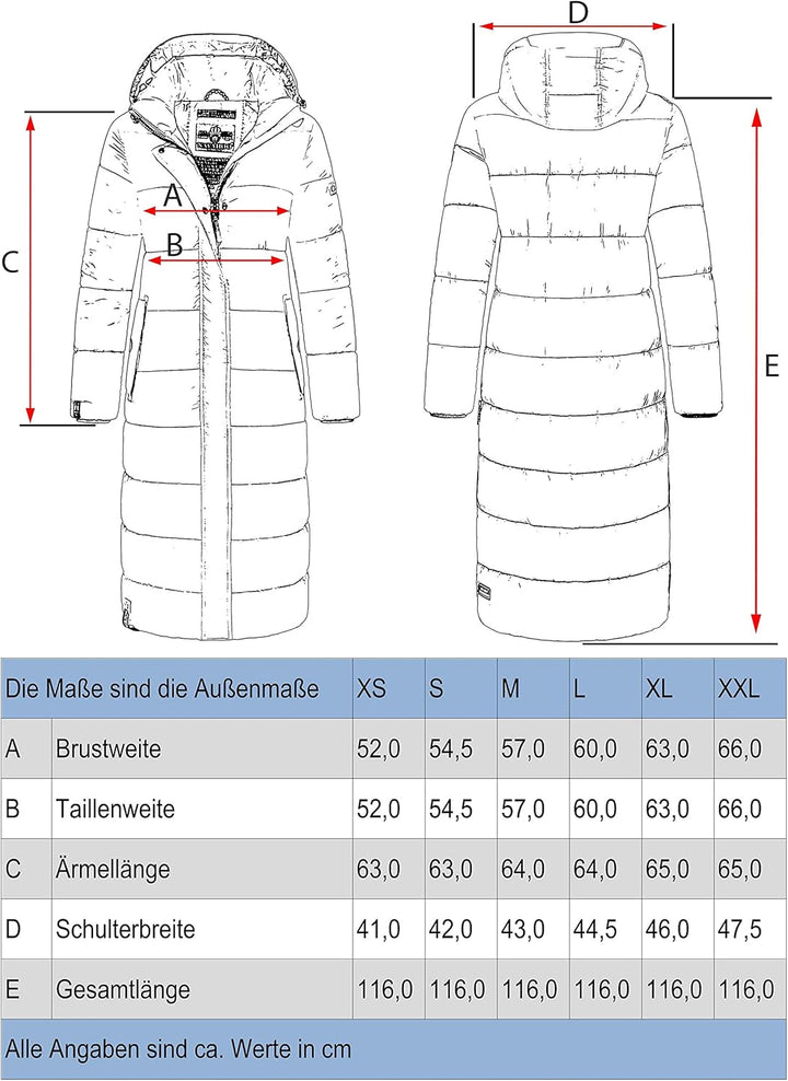 Navahoo Damen Wintermantel Warmer Steppmantel lang mit Abnehmbarer Kapuze Isalie XS-XXL XXL Dark Oli