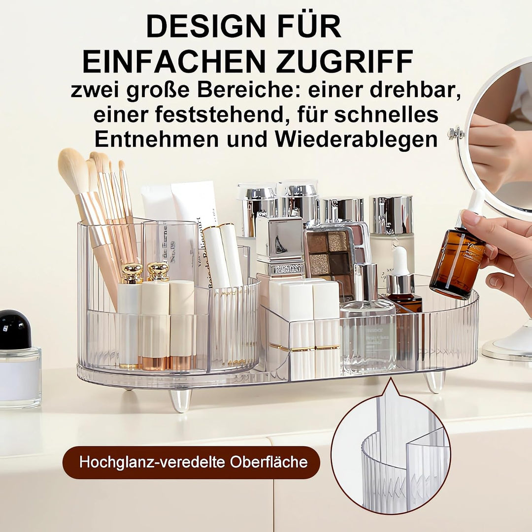 Make up Organizer 360° Drehbar, Grosser Bad Kosmetik Organizer mit Aufbewahrungsbox für Schminktisch
