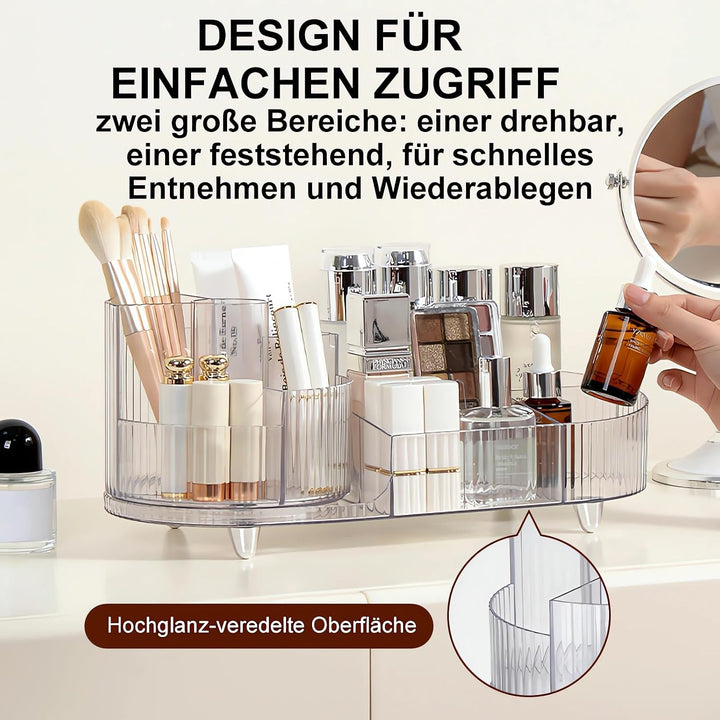 Make up Organizer 360° Drehbar, Grosser Bad Kosmetik Organizer mit Aufbewahrungsbox für Schminktisch