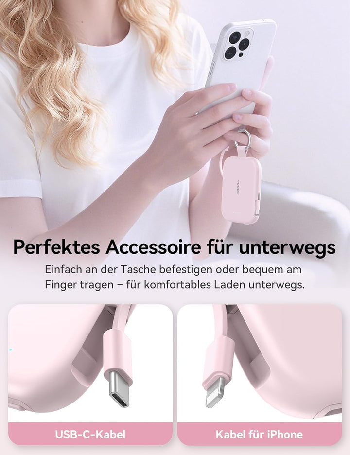 RORRY CharmGo 10000mAh Powerbank, PD 30W Schnellladen, Portable Charger mit integrierten Kabeln und