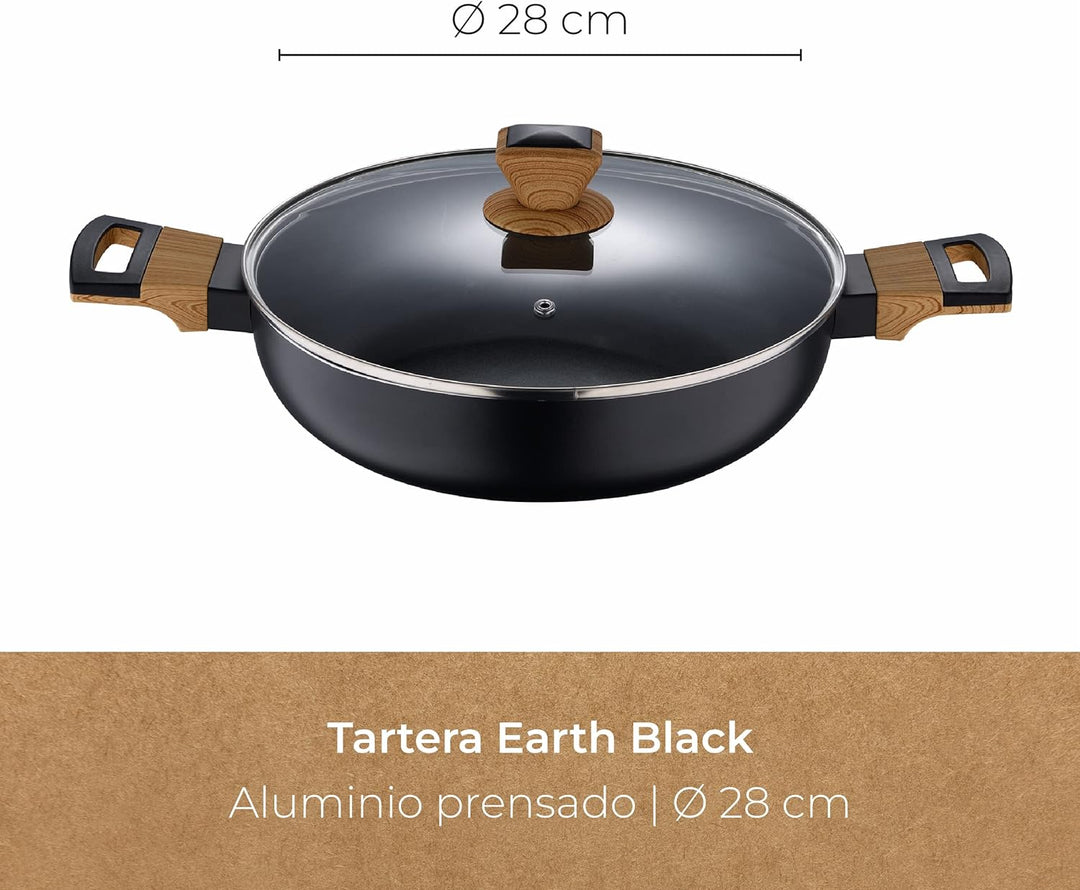 BERGNER Earth Black - Niedriges Kochen 28 cm mit Deckel - aus Aluminium gepresst mit ergonomischen H