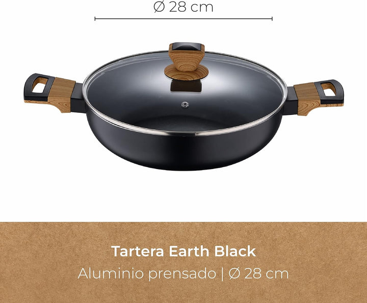 BERGNER Earth Black - Niedriges Kochen 28 cm mit Deckel - aus Aluminium gepresst mit ergonomischen H