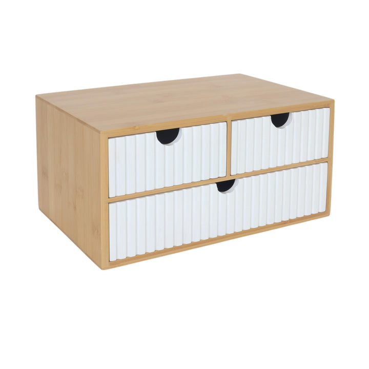 Relaxdays Schubladenbox, Bambus & MDF, 3 geriffelte Schubladen, HBT: 15 x 30 x 20 cm, Schreibtisch O