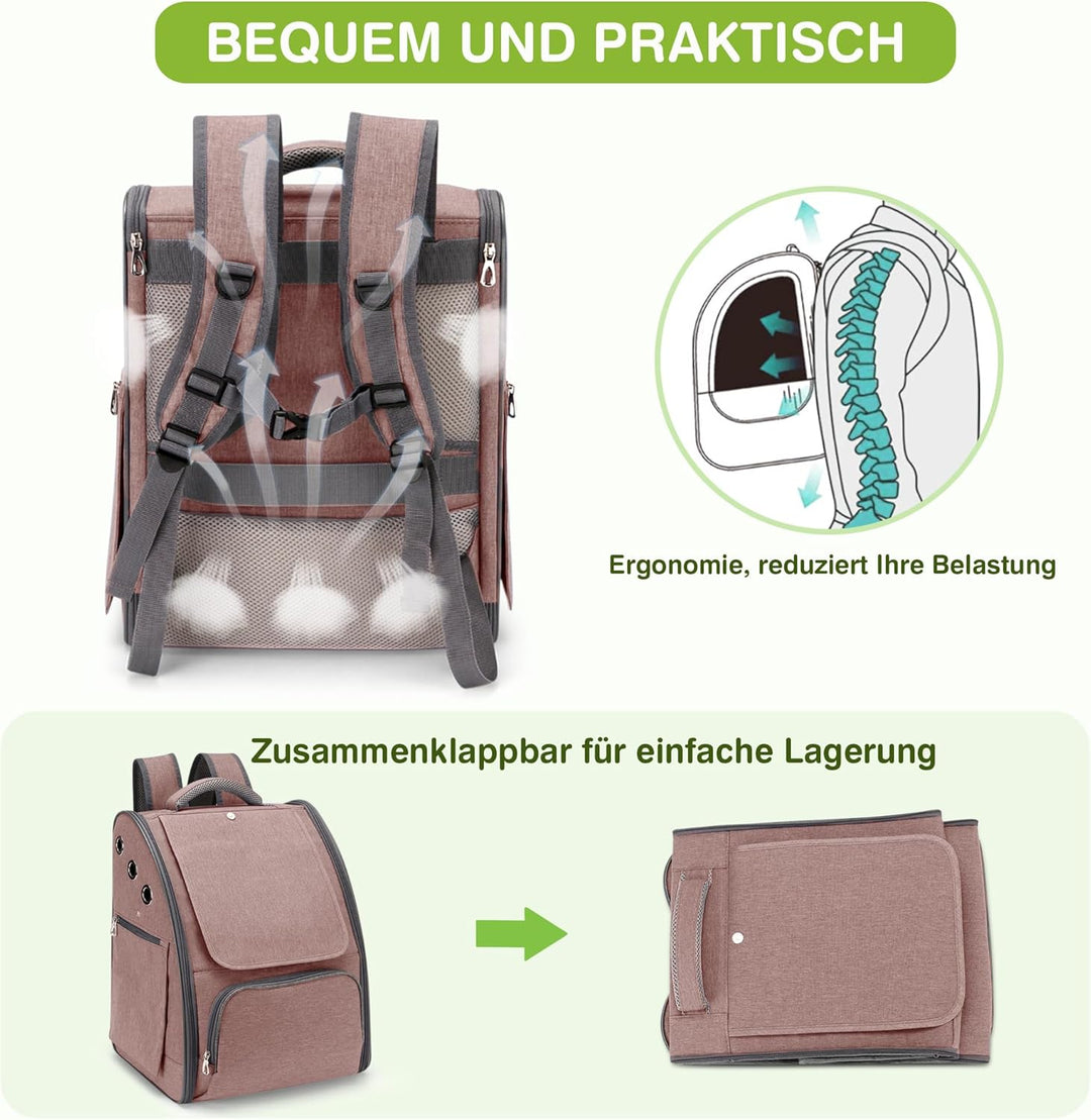 ALLSOPETS Katzenrucksack, Faltbarer Atmungsaktiver Hunderucksack mit Sonnenschutz für Klein Hunde un
