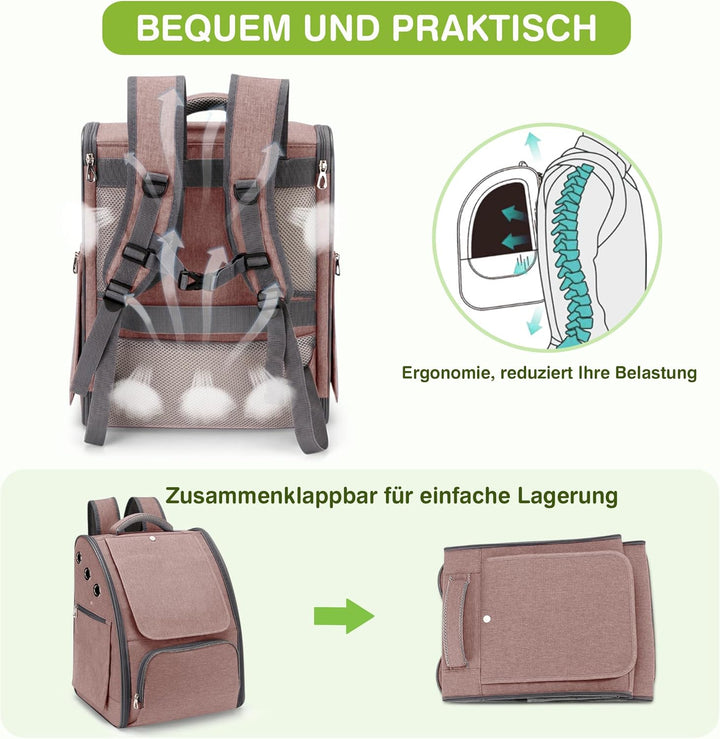 ALLSOPETS Katzenrucksack, Faltbarer Atmungsaktiver Hunderucksack mit Sonnenschutz für Klein Hunde un