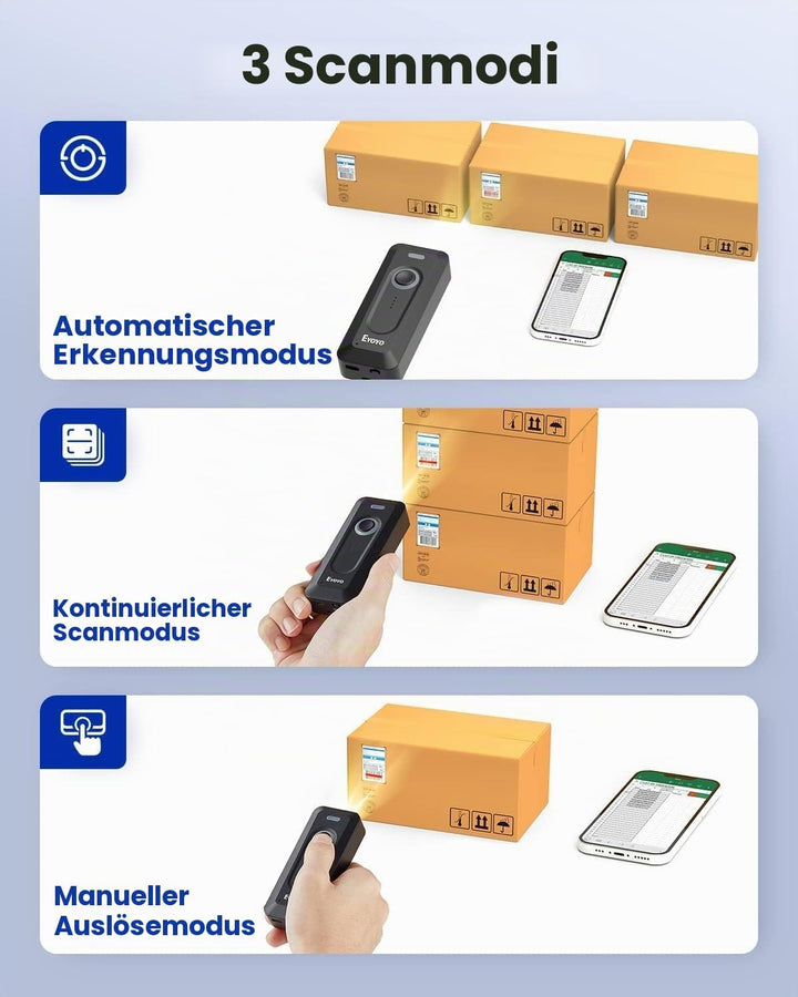 Eyoyo 2D Bluetooth Barcode Scanner mit Klipp, 2000mAh Akku mit Füllstandsanzeige, tragbarer Mini Wir