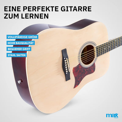 MAX SoloJam Westerngitarre, Akustik Gitarre Set, Acoustic Guitar, Akustikgitarre 4/4 mit Tasche, Ple