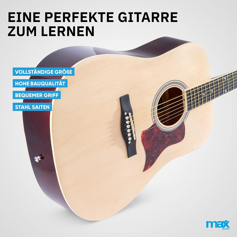 MAX SoloJam Westerngitarre, Akustik Gitarre Set, Acoustic Guitar, Akustikgitarre 4/4 mit Tasche, Ple