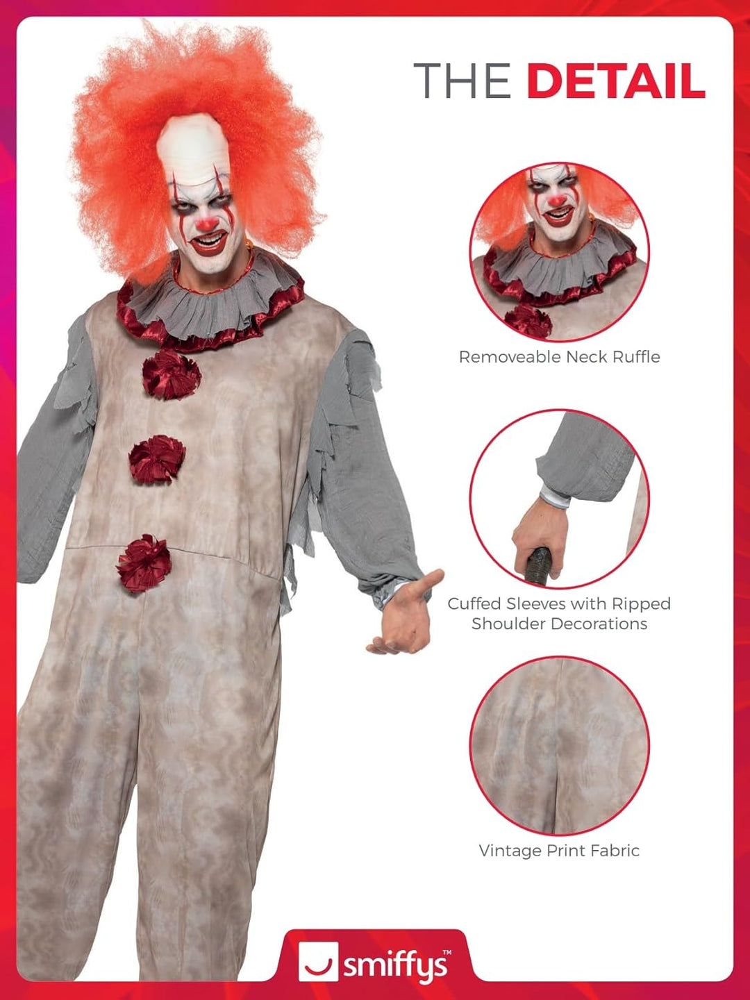 Vintage Clown Costume (L) 42-44 Grau und Rot, 42-44 Grau und Rot