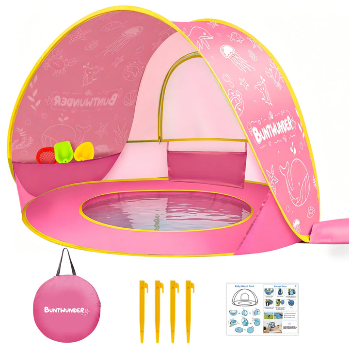 JONRRYIN Pop-up Strandmuschel Baby, Strandzelt mit UV-Schutz 50+, Tragetasche, 4 Heringen, Leichtes