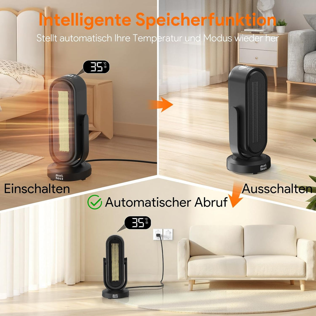 Minthouz Heizlüfter Energiesparend, 1500W PTC Keramik Heizlüfter mit 4-Wege-Oszillation & Fernbedien