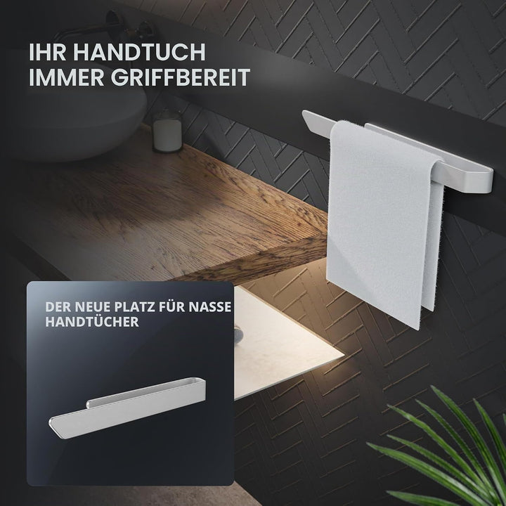 ovimar Handtuchhalter Stevns Silber aus gebürstetem Aluminium | zum Kleben | 40cm | modernes Schlich