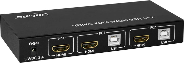 InLine 62602I KVM Desktop Switch, 2-fach, HDMI 4K2K, USB 2.0 Hub, mit Audio, schwarz
