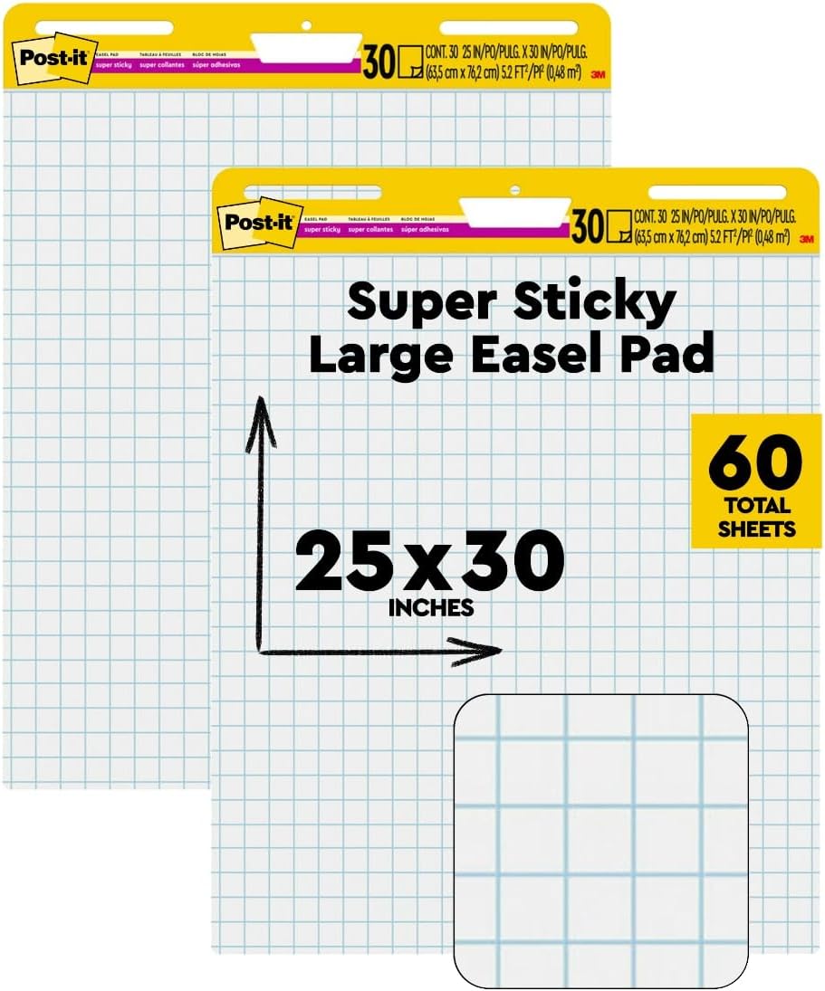Post-it Super Sticky Meeting Chart, kariert, 2 Blöcke, 635 mm x 762 mm Kariert 2 Stück, Kariert 2 St