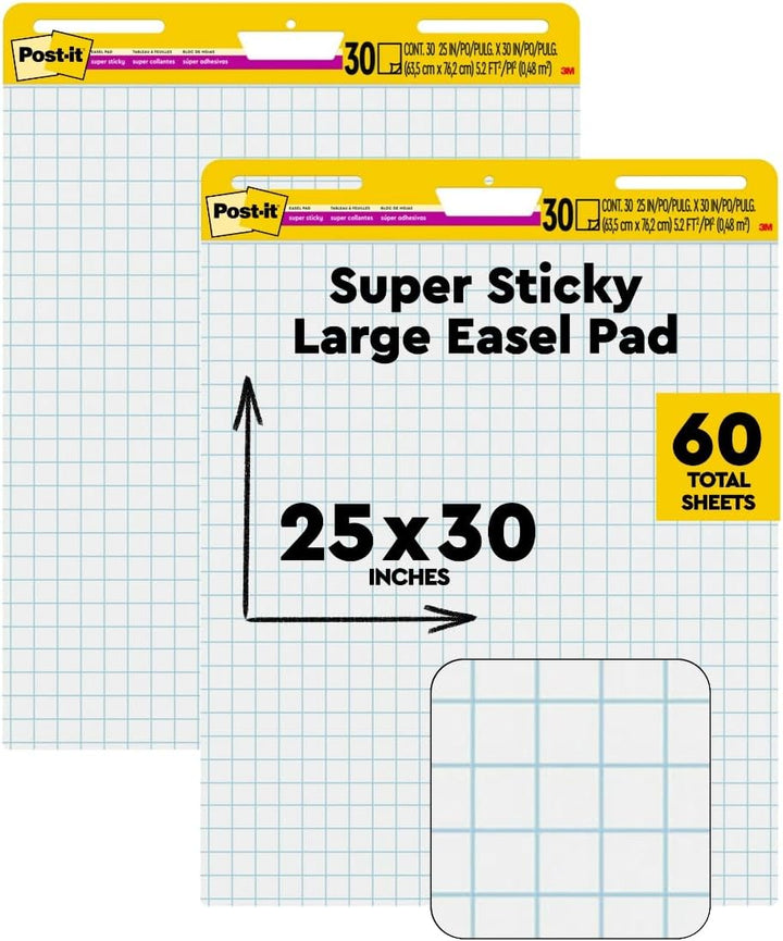 Post-it Super Sticky Meeting Chart, kariert, 2 Blöcke, 635 mm x 762 mm Kariert 2 Stück, Kariert 2 St