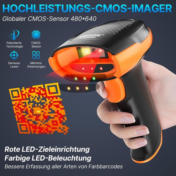 AGPTEK Bluetooth &amp; 2.4GHz Wireless Barcode Scanner-für Farbbarcodes, 2D/1D QR Code Reader, Batteries