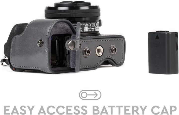 MegaGear Sony Alpha A6500 (16-50 mm) Ever Ready Leder Kamera-Case mit Trageriemen und Batteriezugang