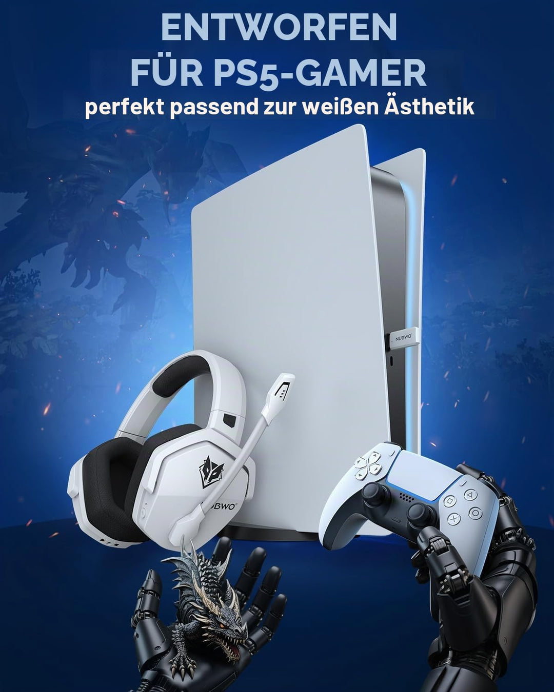 NUBWO G06 Wireless Gaming Headset für PS5, PS4, PC, Rauschunterdrückung über Ohr-Gaming-Kopfhörer mi