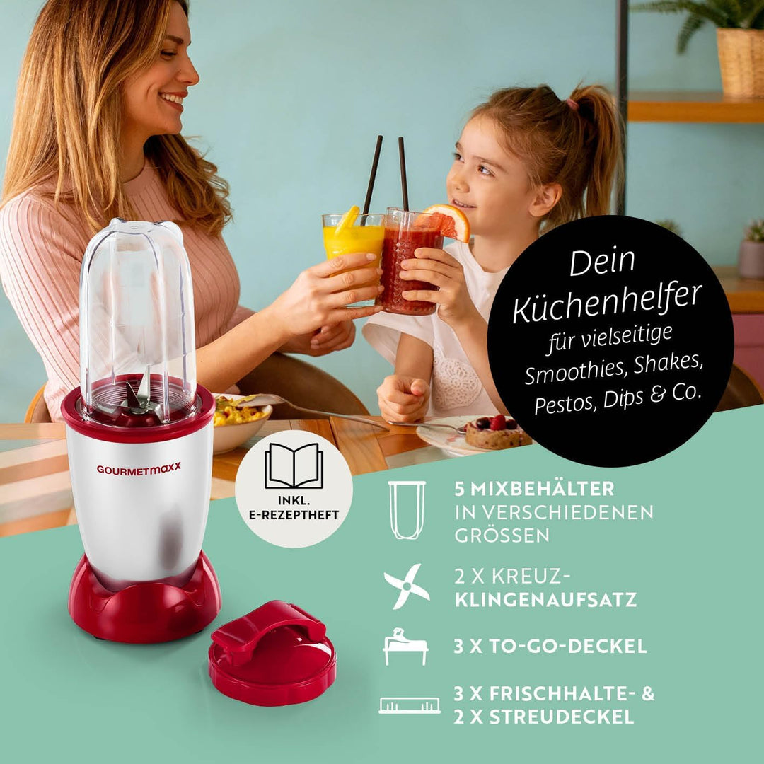 GOURMETmaxx Mr. Magic Power Pro Mixer 400 Watt | Smoothie Maker mit to go Deckel | Standmixer mit Mi