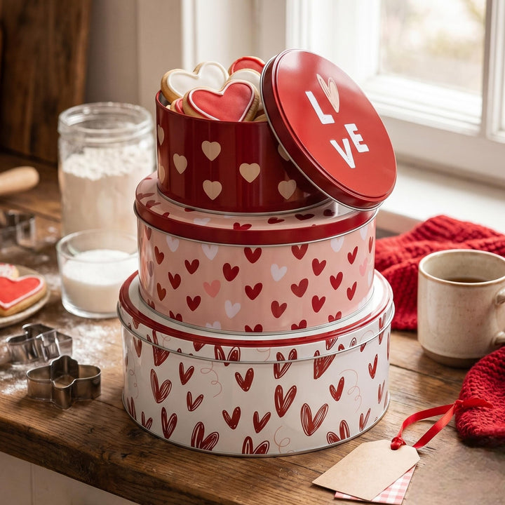 MIJOMA Keksdosen-Set – 3er-Set Metalldosen mit Deckel – runde Dosen mit Motiv – stapelbar & dekorati
