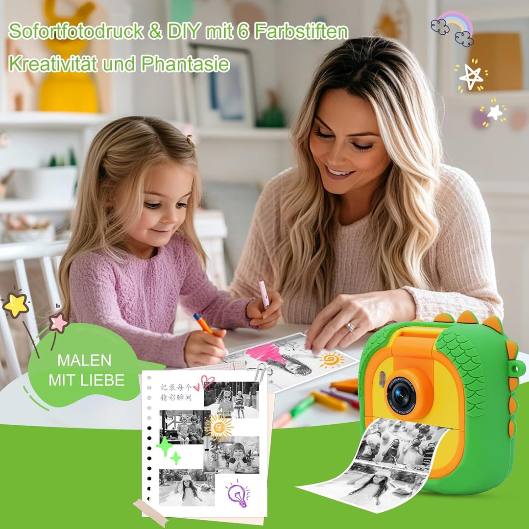Sofortbildkamera Kinder mit 180°-Klappobjektiv, 2,4" 1080P Kinderkamera mit 3 Druckpapier, für Kinde