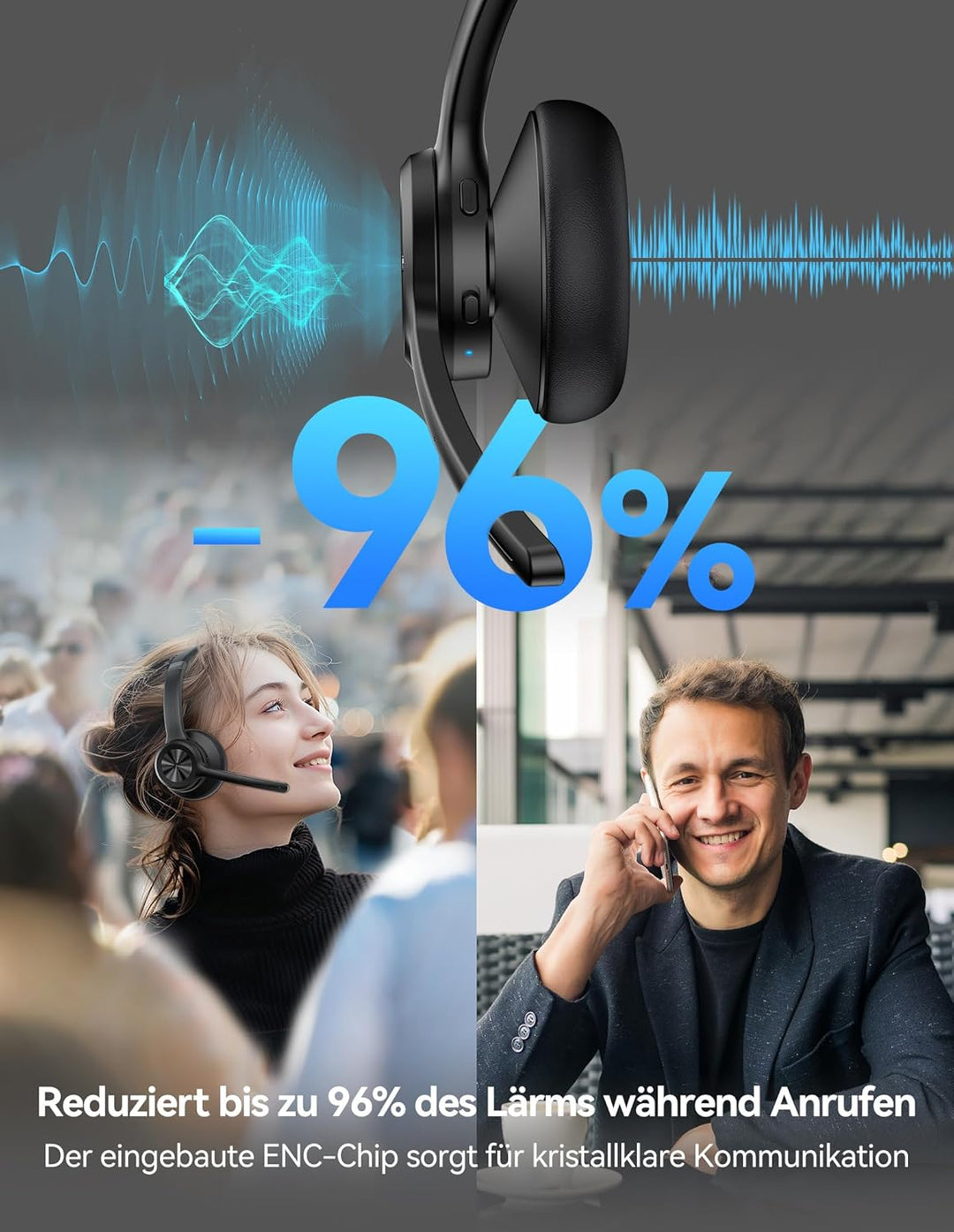 TECKNET V5.2 Bluetooth Headset mit Mikrofon & USB Dongle Wireless Headset mit Noise Cancelling und S