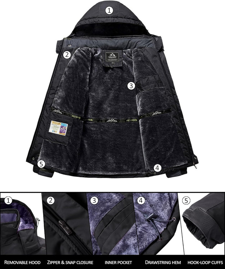 KEFITEVD Winterjacke Herren Wasserdicht Warm Gefüttert Skijacke Winter Outdoorjacke Winddicht Atmung