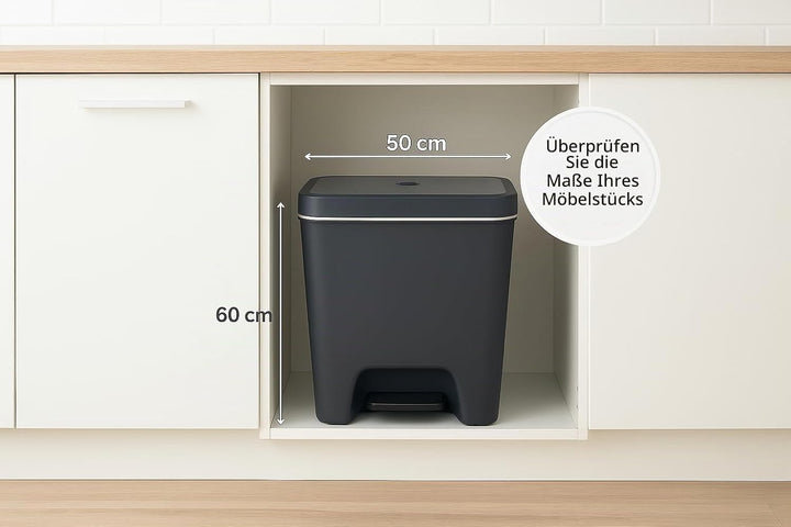 Denox Recycling-Mülleimer mit bis zu 3 Fächern, Fassungsvermögen 45 l, zwei Öffnungsmodi, Anthrazit,