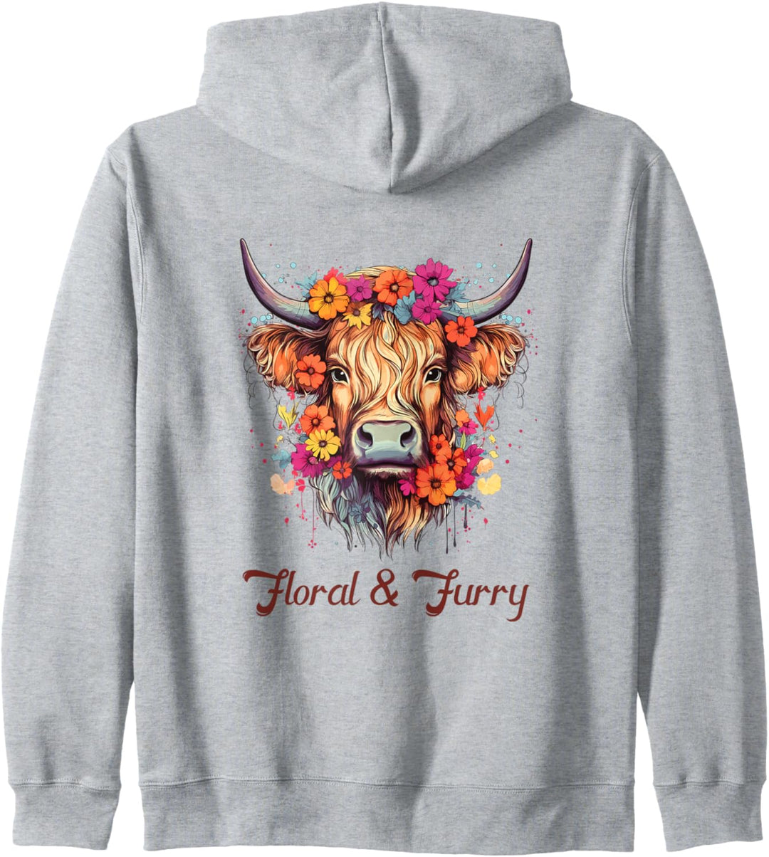 Floral & Furry Highland Cow Kapuzenjacke