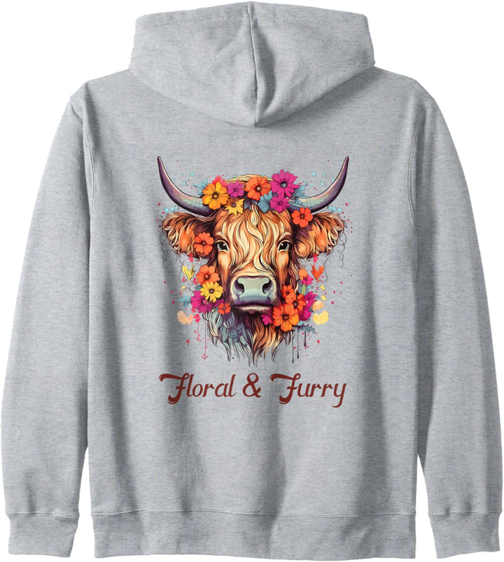 Floral & Furry Highland Cow Kapuzenjacke