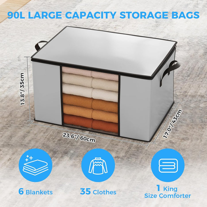 Oak & Tea 90L Aufbewahrungstaschen 6 Stück Grosses Kleideraufbewahrungsboxen mit Deckel und Reissver