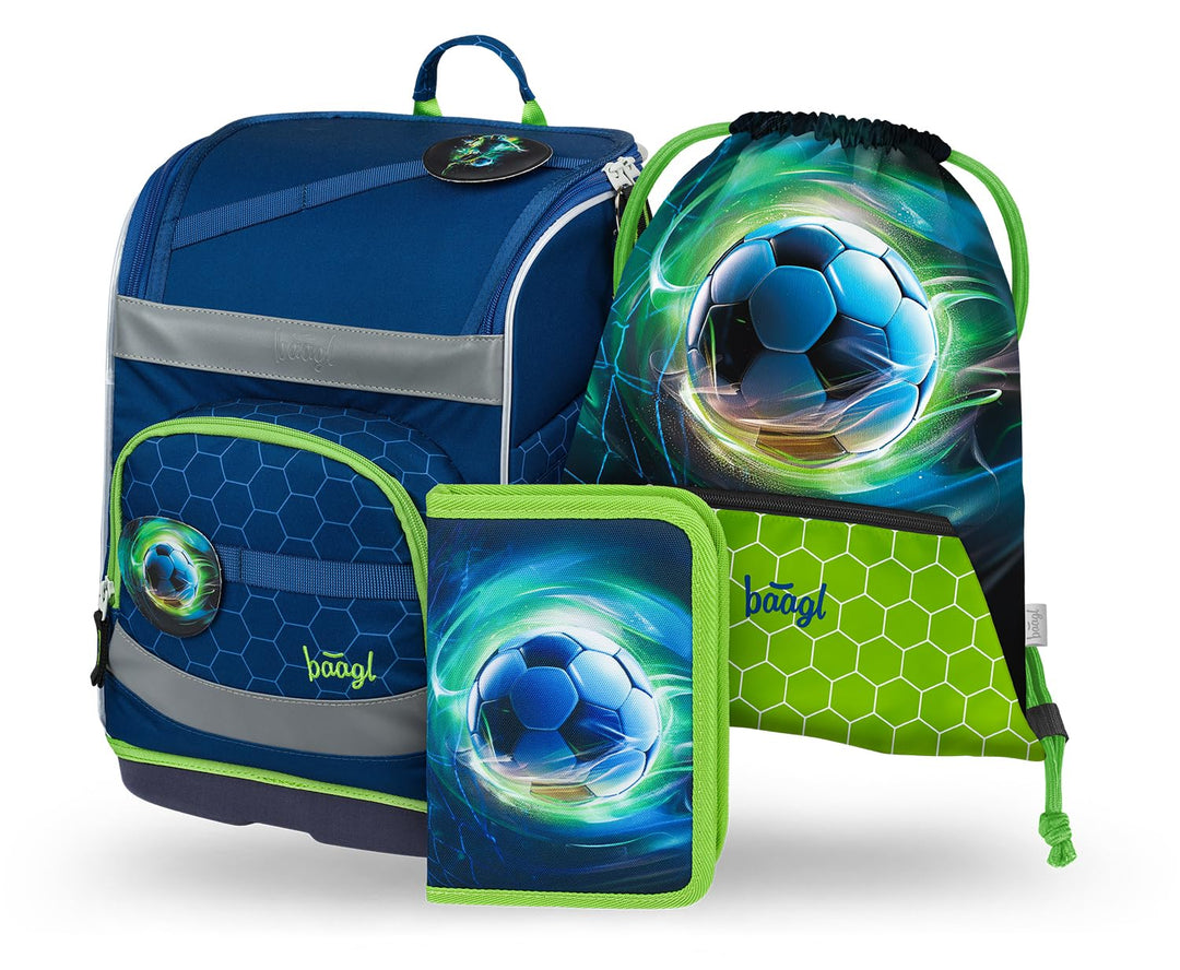 Baagl Schulranzen Jungen Set 3 Teilig (Zippy Schultasche für 1. Klasse, Mäppchen, Turnbeutel), Grund