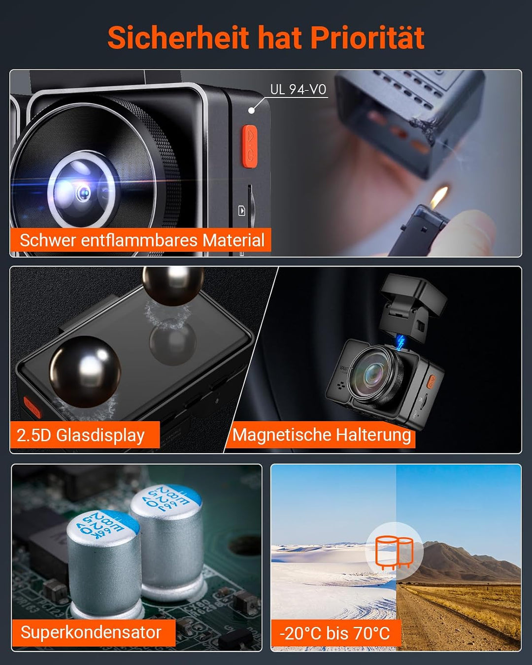 VANTRUE E2 Dual 1944P Dashcam Auto 5GHz WiFi GPS, Wireless- und Sprachgesteuerte Dash Cam vorne hint