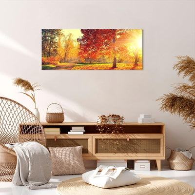 Panorama Bilder auf Leinwand 100x40cm Leinwandbild Park Herbst Baum Gross Wanddeko Bild Schlafzimmer