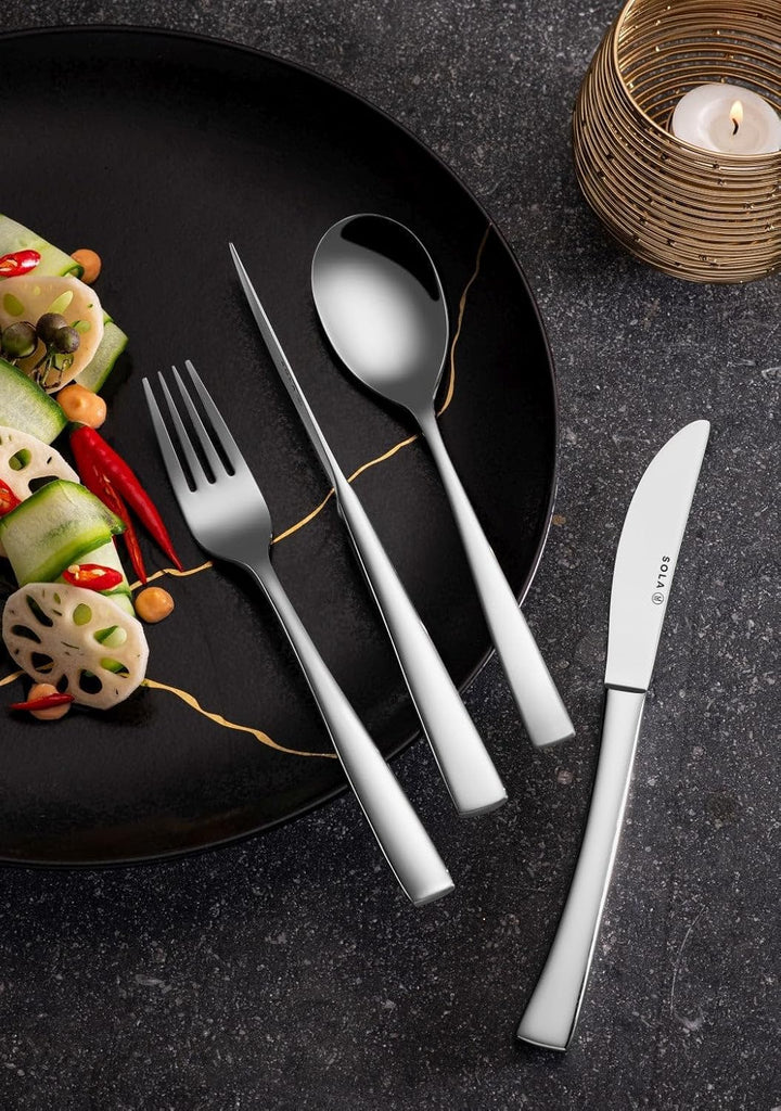 Sola Lotus Besteck Set - 6 Personen Essbesteck - 24 Teilig, 18/10 Rostfreiem Stahl - Robustes &amp; Eleg