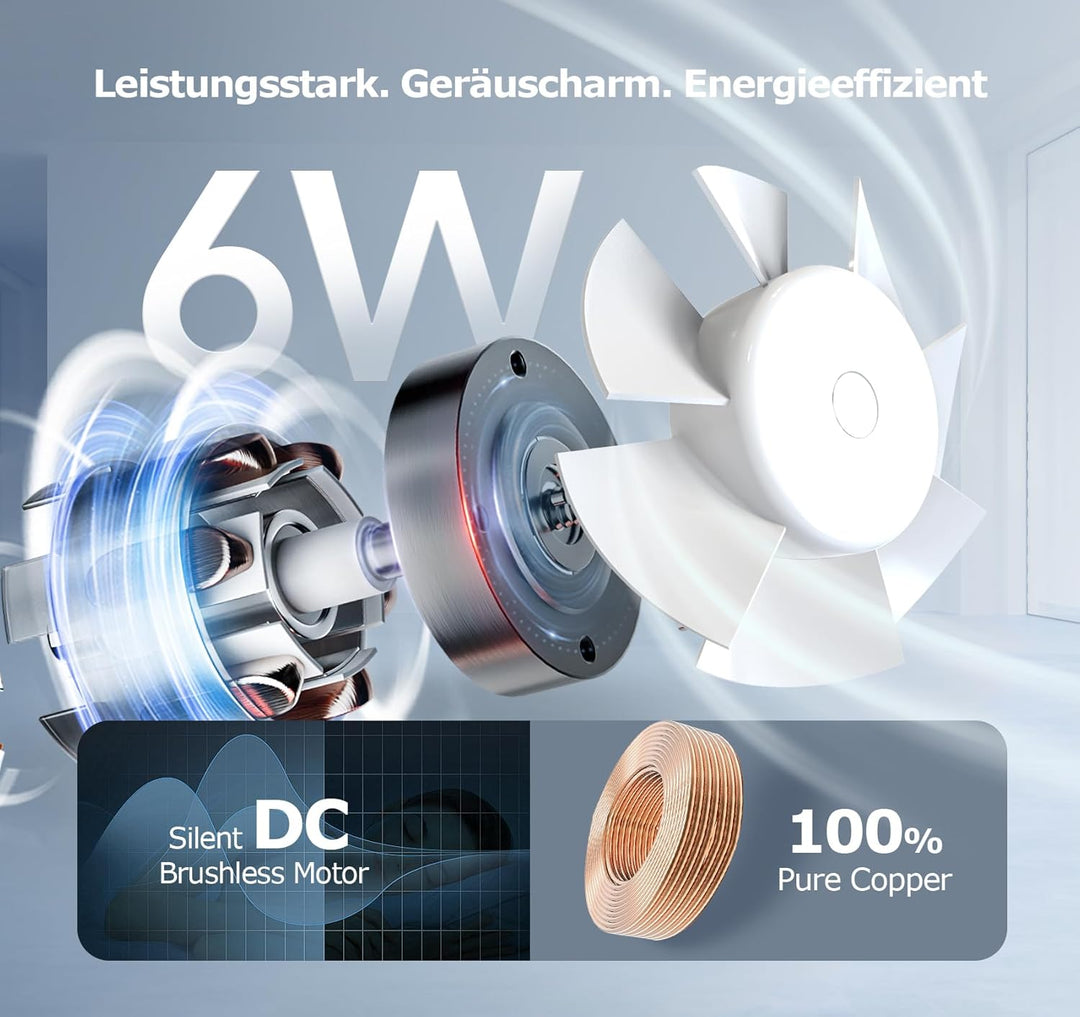 BUMSOU Badlüfter 100mm mit Fernbedienung, Bidirektional, 6 Geschwindigkeiten mit Anzeigeleuchte, Spe