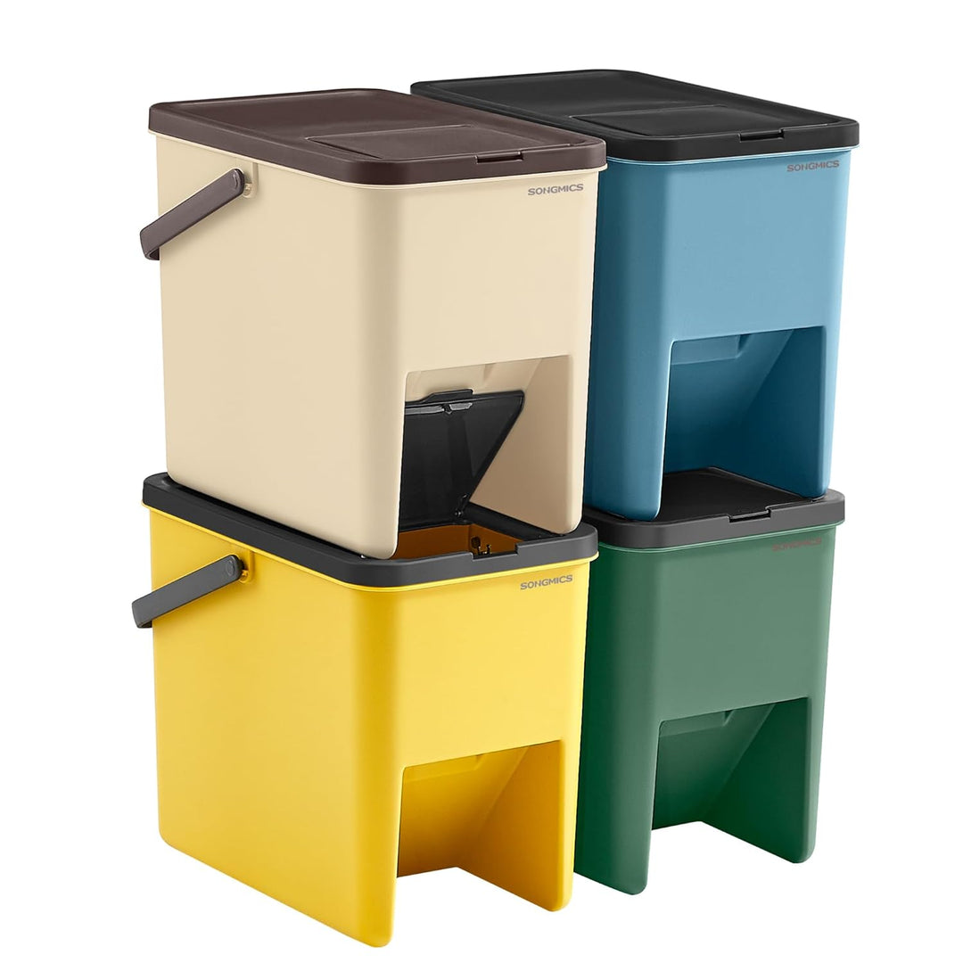 SONGMICS Mülleimer Küche, 4er Set Abfalleimer, Mülleimer stapelbar, je 20 L, Mülltrennsystem, Klappd