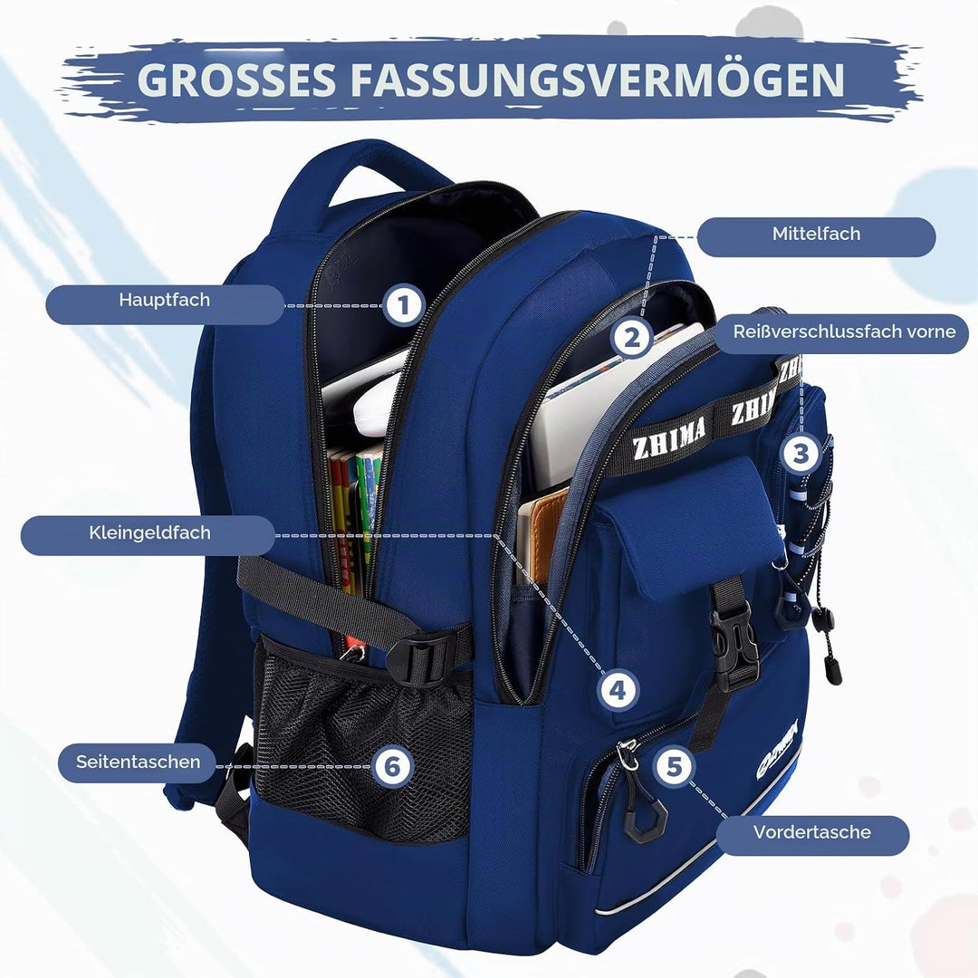 Amythe Schulrucksack Jungen Teenager, Rucksack Schule Gymnasium Oberstufe Schulranzen mit Reflektore