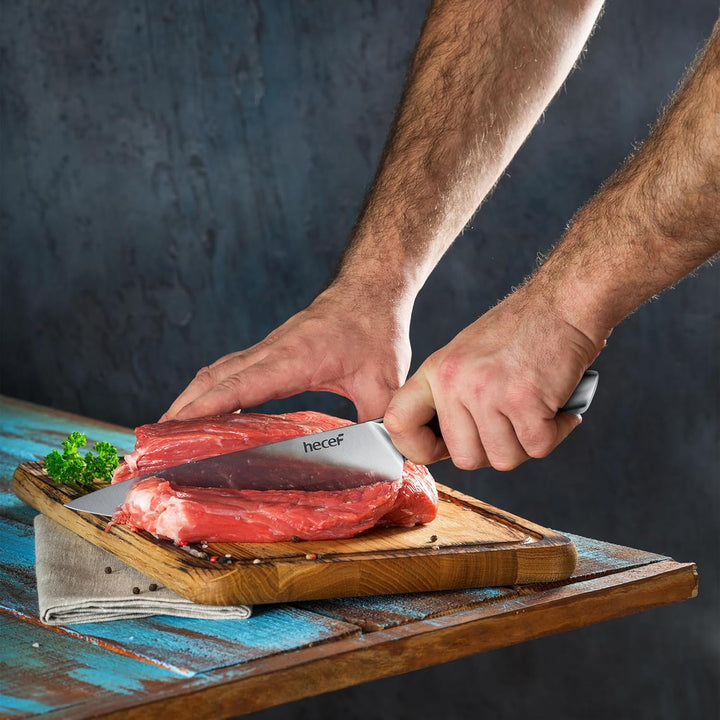 hecef 5-tlg Messerset, Scharfes Küchenmesser Set, Alles in Edelstahl Silber Schneidemesser, Chefmess