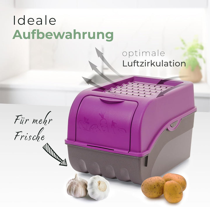 Novaliv Kartoffel Aufbewahrungsboxen Set | 3,5L + 5L + 9L | LILA | Kartoffelboxen | Gemüseboxen stap