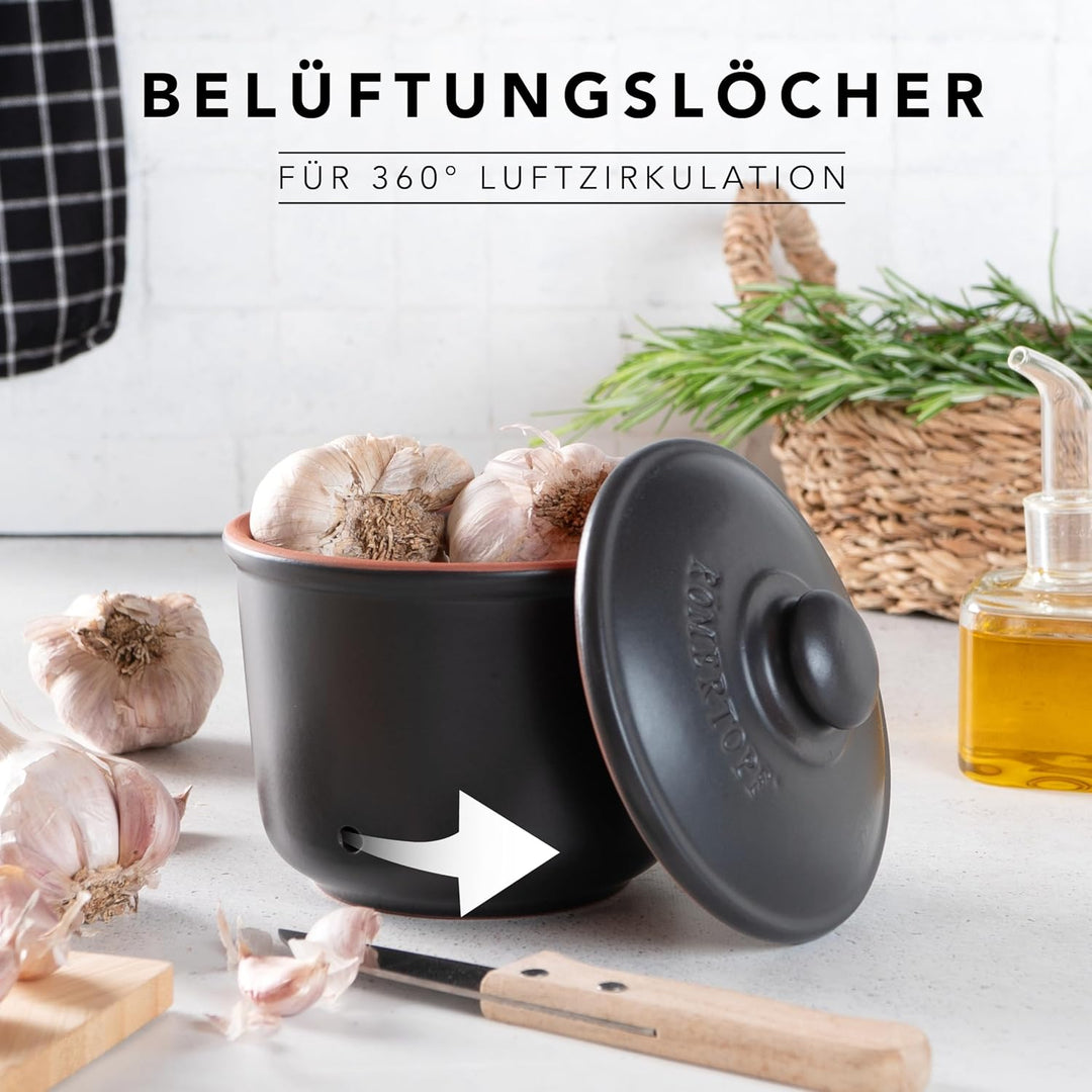 Romertopf Knoblauchtopf MINI 0,6 L Vorratstopf Keramik, Schwarz